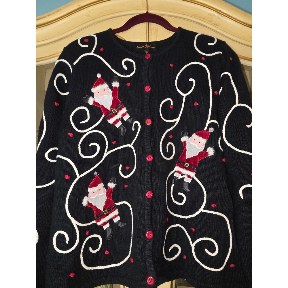 Cinnamon Cider XL Christmas Cardigan Sweater 3D Santa Ugly Holiday Black